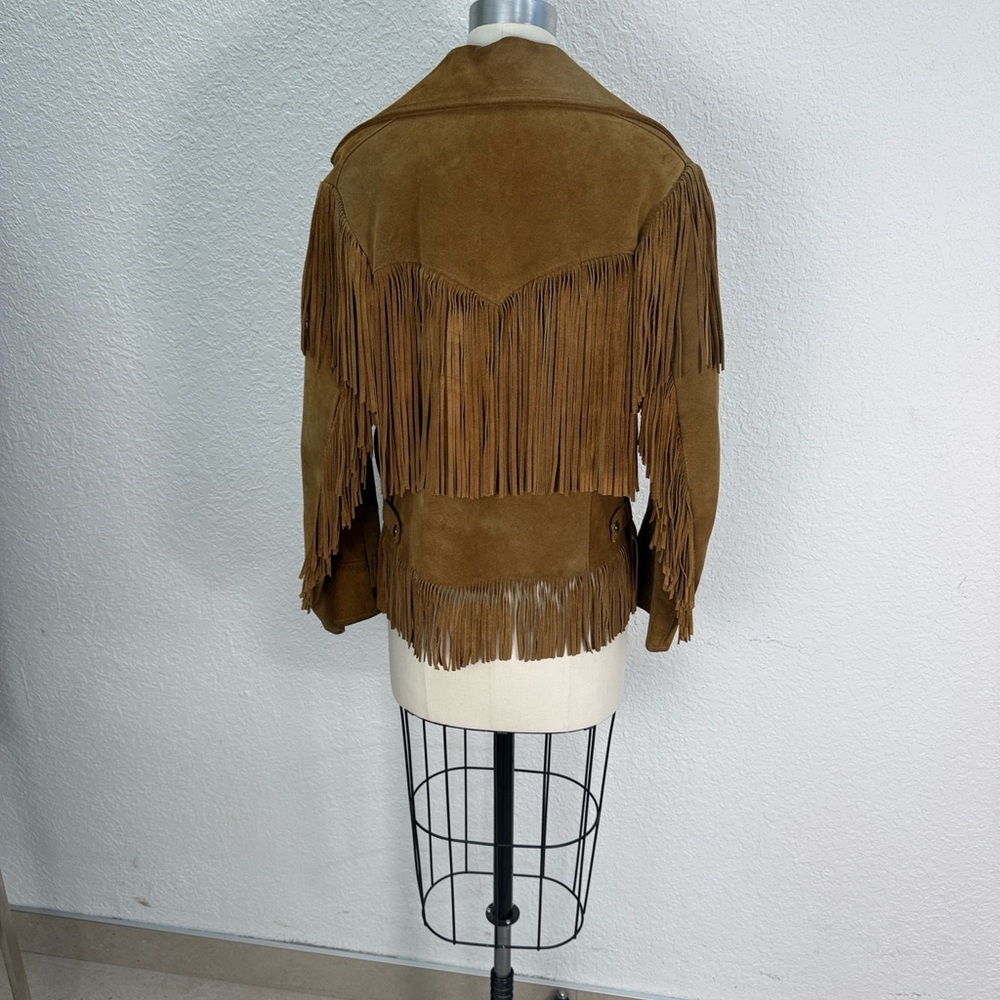 Vintage America Brown Suede Fringe Leather Jacket - Picture 9 of 12